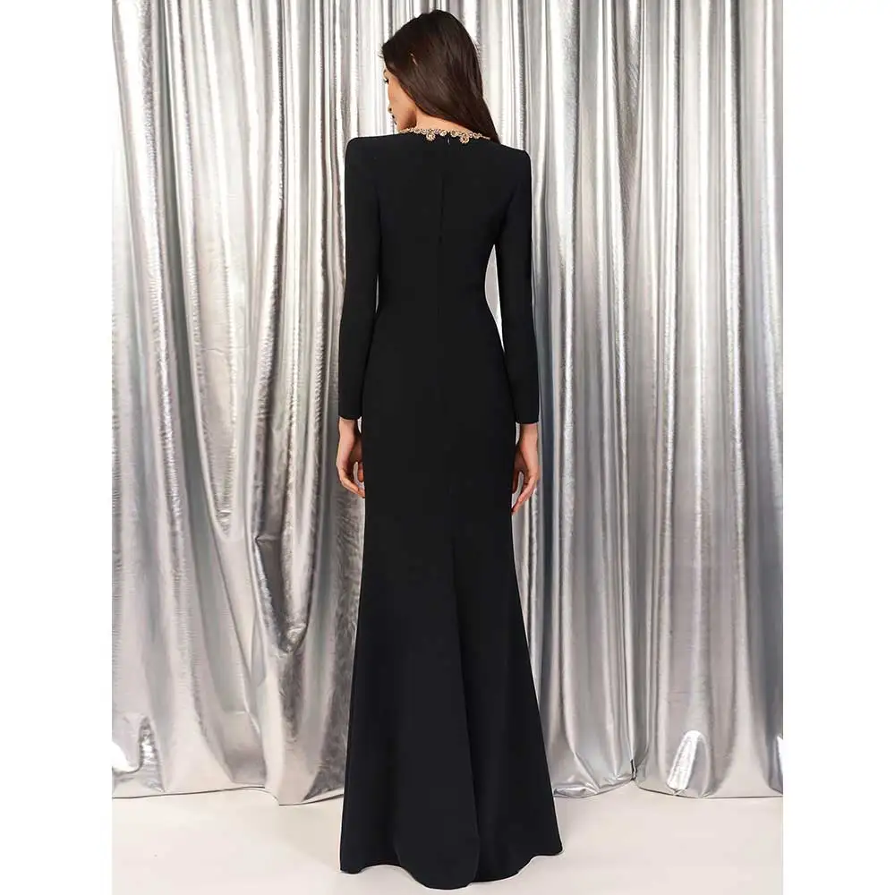 YUMDI Black Rhinestone Luxury Women's Party Dress High-end Formal Stage Performance Evening Gown Haute Couture Long Dress