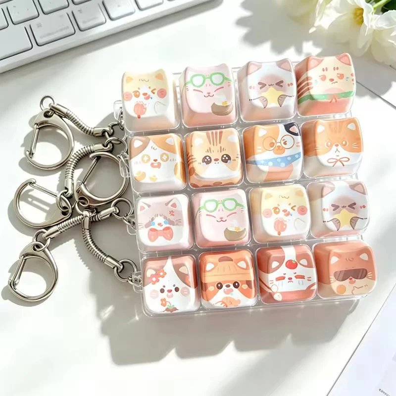 Niedliches Katzen-4-Tasten-Tastatur-Fidget-Spielzeug, Knackiger Sound, Entspannungs-Tastenkappe, Tragbarer Stressabbau-Fidget-Clicker-Schlüsselanhänger als Geschenk – Detail 3
