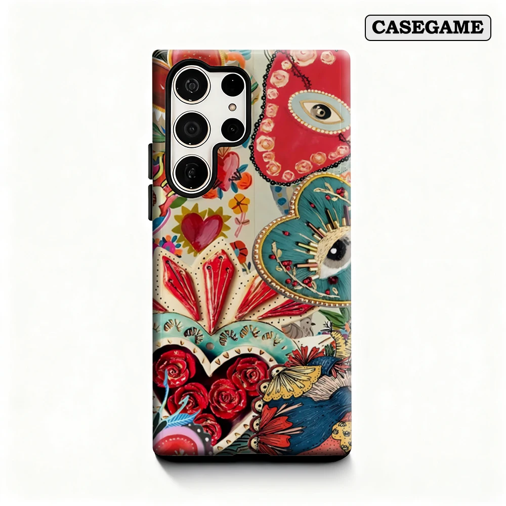 Artistic Hearts Phone Case for Samsung Galaxy S25 Ultra S24 S23 Ultra Plus Shockproof Double Layer Back Cover