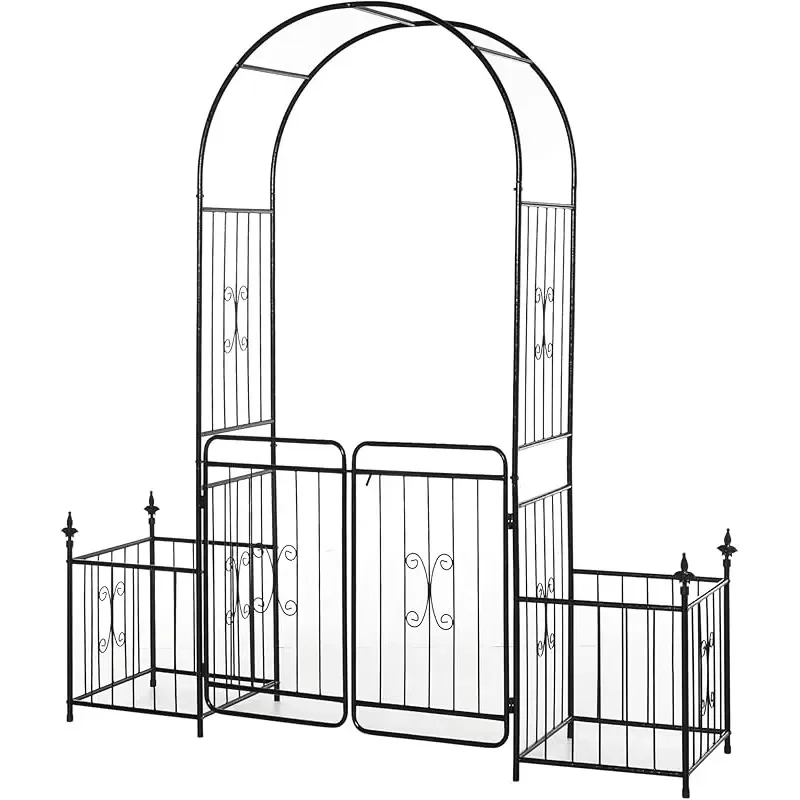 Black Sturdy Metal Iron Garden Arch with Boxer for Various Climbing Plants Arch Gate