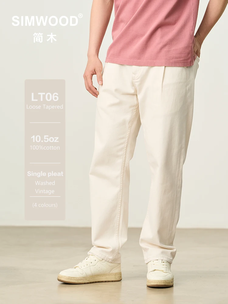 

SIMWOOD 2025 Spring Summer New Loose Tapered 10.5 oz Soft Fabric Jeans Men Casual Denim Trousers