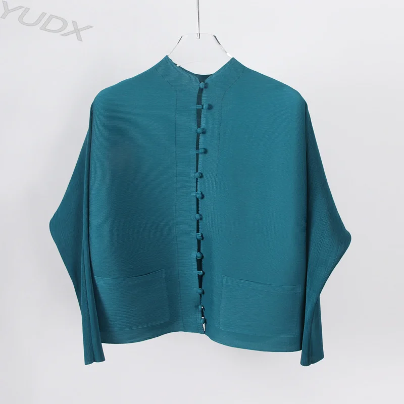 

YUDX Round Neck Pleated Shirt for Women Single Breasted Long Sleeves Solid Color Tops Casual Female Clothes 2023 New Summertime