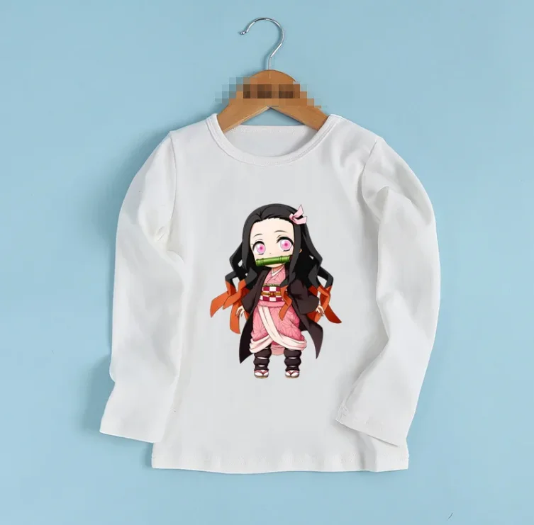 Anime Demon Slayer Kamado Nezuko Cartoon Kids T shirt Children New Clothes Baby Boys and Girls Long Sleeve T-shirt,