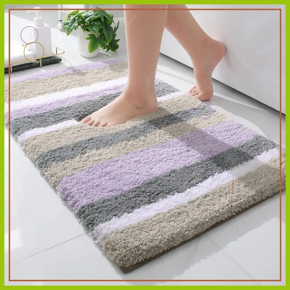 

Extra Thick Shaggy Microfiber Bath Mat, Super Absorbent Anti-Slip, Machine Washable, 30x20 Inches, Purple-Grey