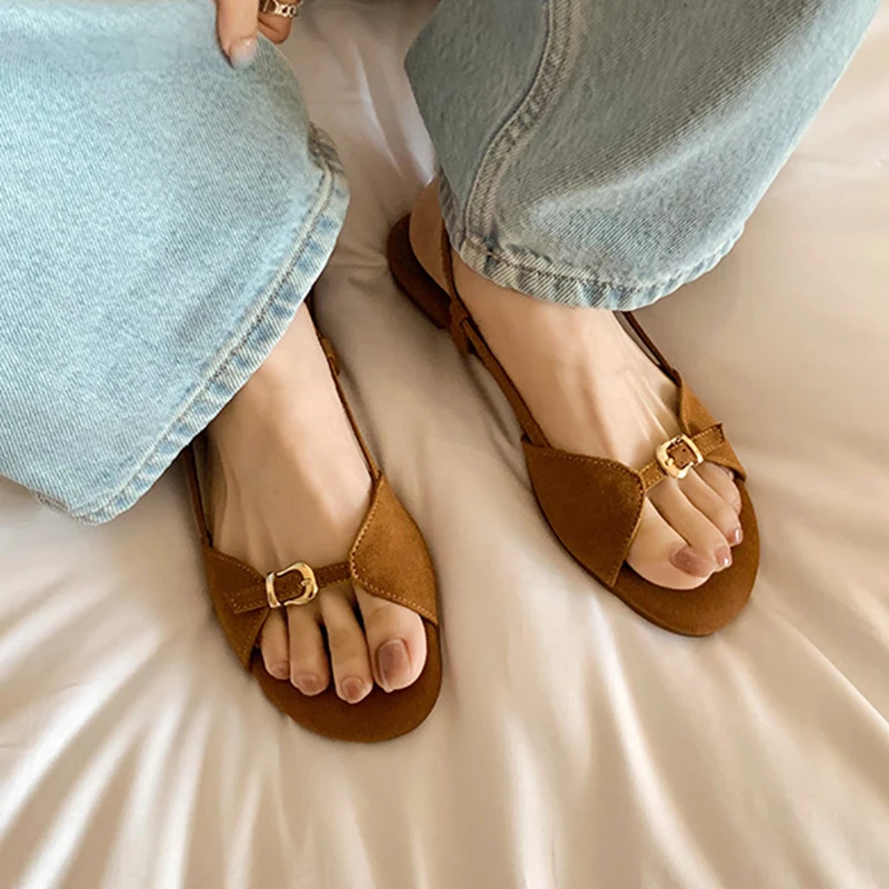 

Fashion Design One-word Buckle Women's Sandals French Low-heeled Dress Party Sandals Woman 2025 New Summer Comfort shoes Female