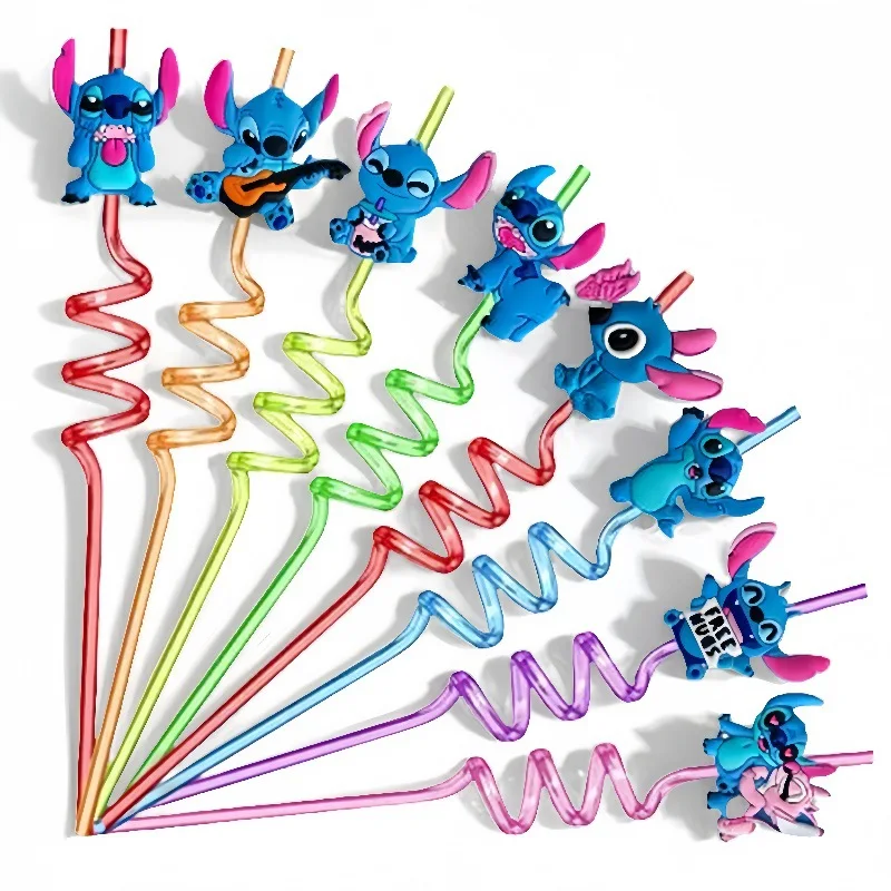 

10/50pcs For Stitch Series Curved Straw Ice Cream Straw Soft Rubber Environmentally Friend Material Food Grade Artistic Design