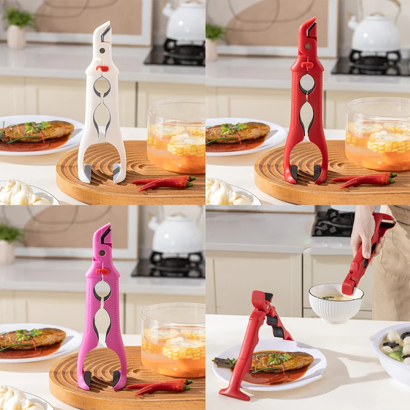 

{MX} 3-in-1 Multifunctional Anti Scalding Tray Clip Anti Slip Silicone Tray Bowl Grip Holder Dish Clamp Kitchen Gadget