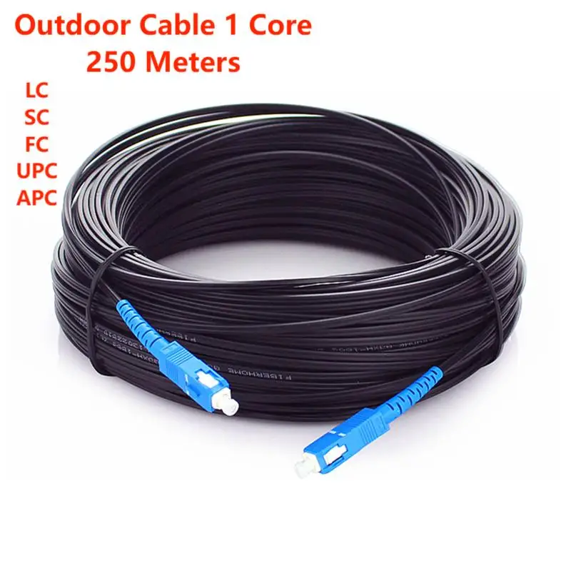 

250 Meters Fiber Optic Outdoor Drop Cable Single Mode Simplex FC SC LC UPC APC 3 Steel Ftth Jumper Fiber Optic Patch Cable