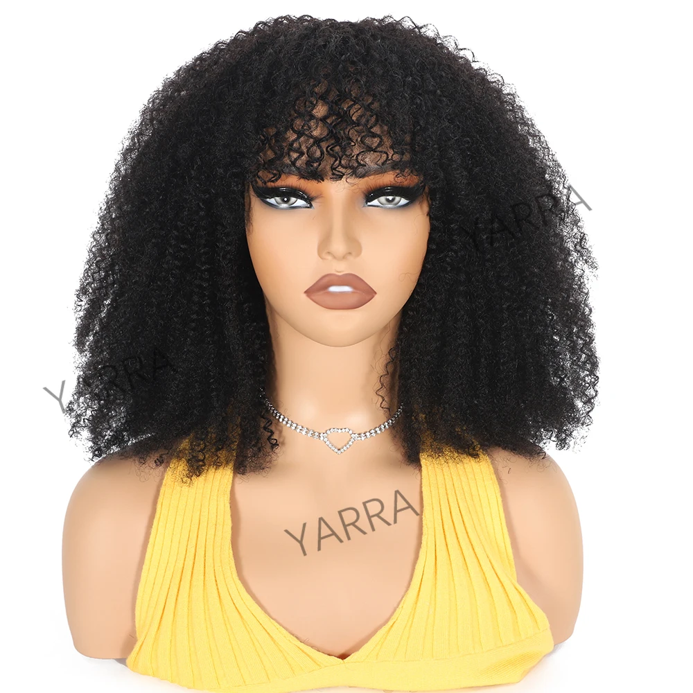 Afro Kinky Curly Human Hair Wigs With Bang For Black Women Brazilian 100% Human Hair Remy Full Machine Made Hair 180% Density