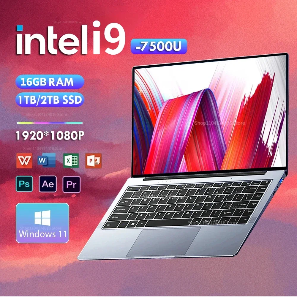 

2024 Ultra-thin i9 Laptop 14Inch Intel Core i7-7500U Notebook Windows11 16GB RAM 1TB 2TB SSD 1920x1080 With Original Keyboard