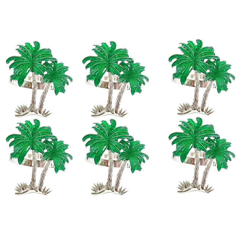 

6 Pcs Coconut Tree Napkin Rings,Napkin Rings Holders Green Plant Serviette Holders For Party Wedding Dinner Table Decor