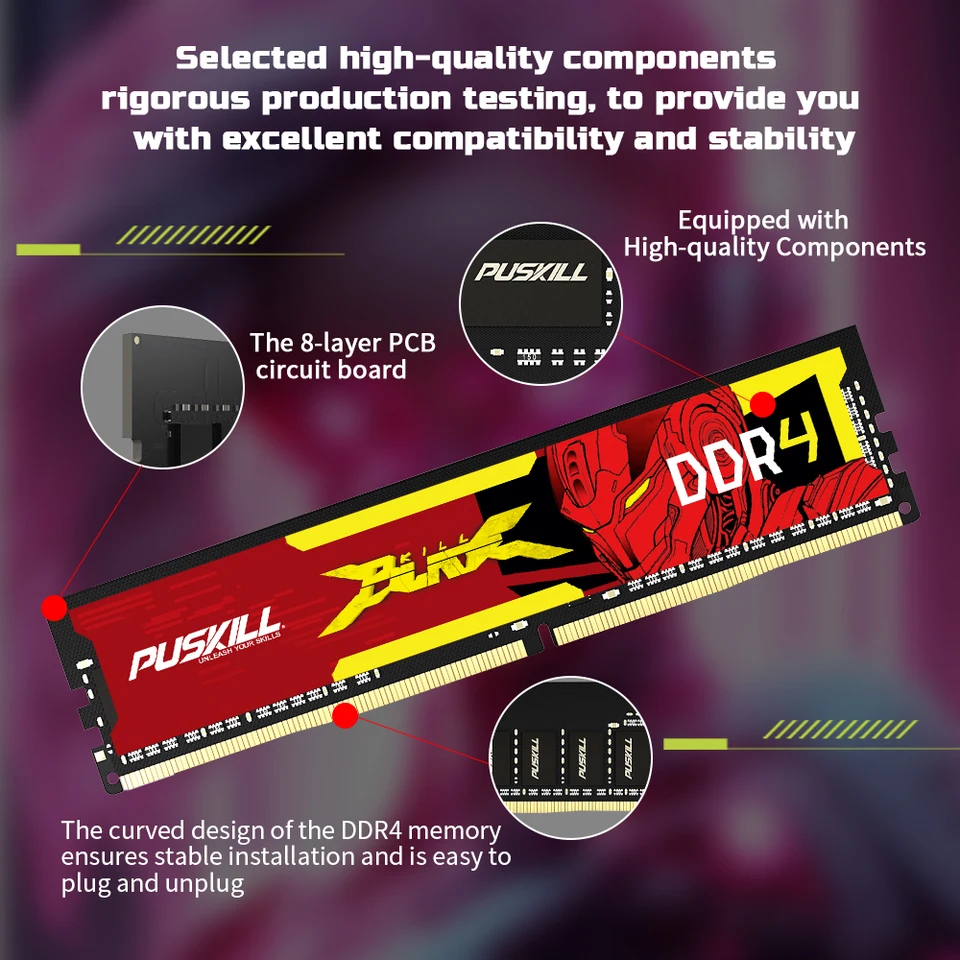 PUSKILL 데스크탑 DDR4 메모리 RAM 32GB 16GB 8GB 3200MHz 2666MHz 1.2