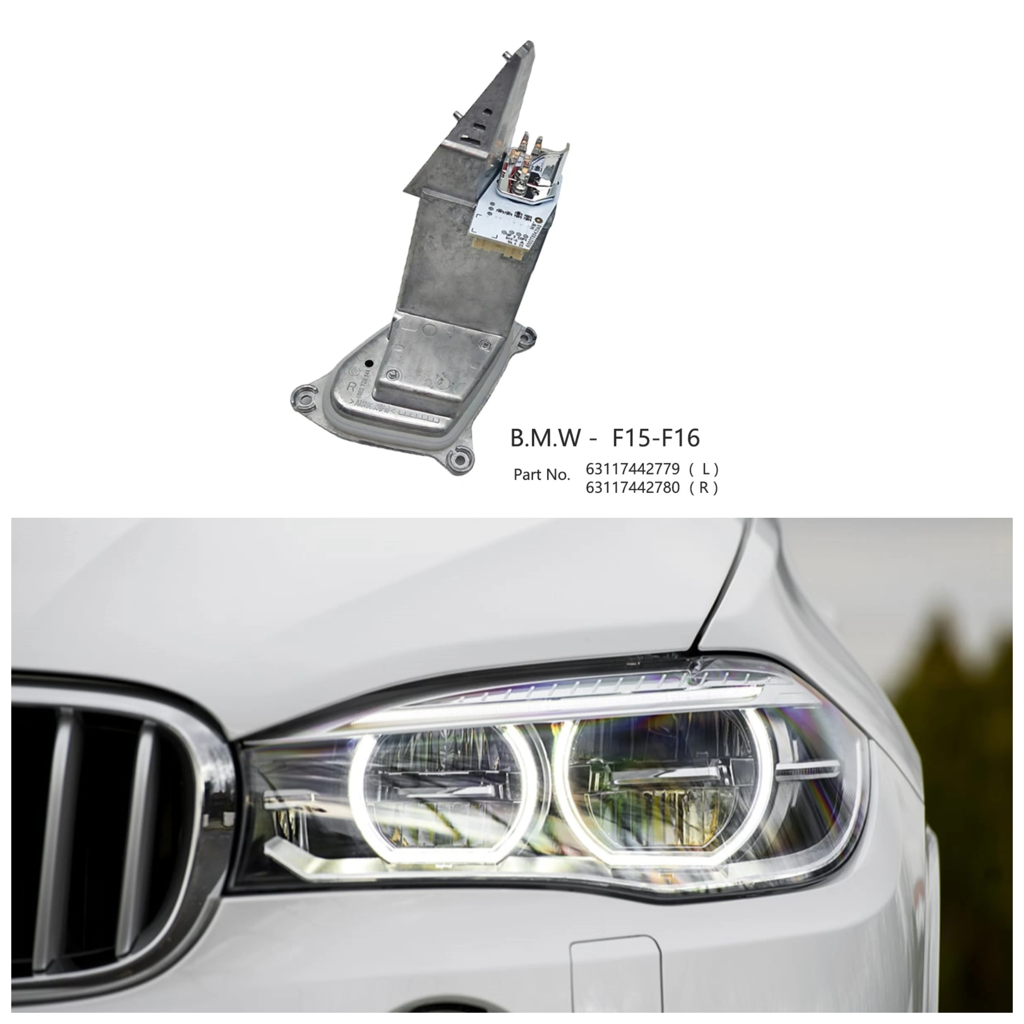 

Для BMW X5 X6 F15 F16 2012-2019 годов выпуска: Полностью светодиодный модуль фары (версия для ЕС) с функцией ДХО и модулем Angel Eye, OE 63117442779, 63117442780