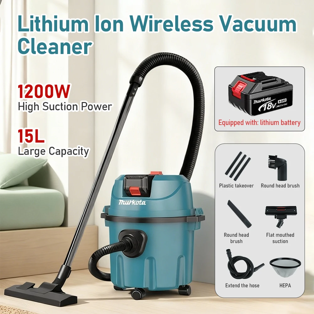

Cordless Vacuum 15L Wet Dry Vacuum Cleaner High-Power Construction Site Bucket-Style Cleaning Machine for Workshop/Warehouse