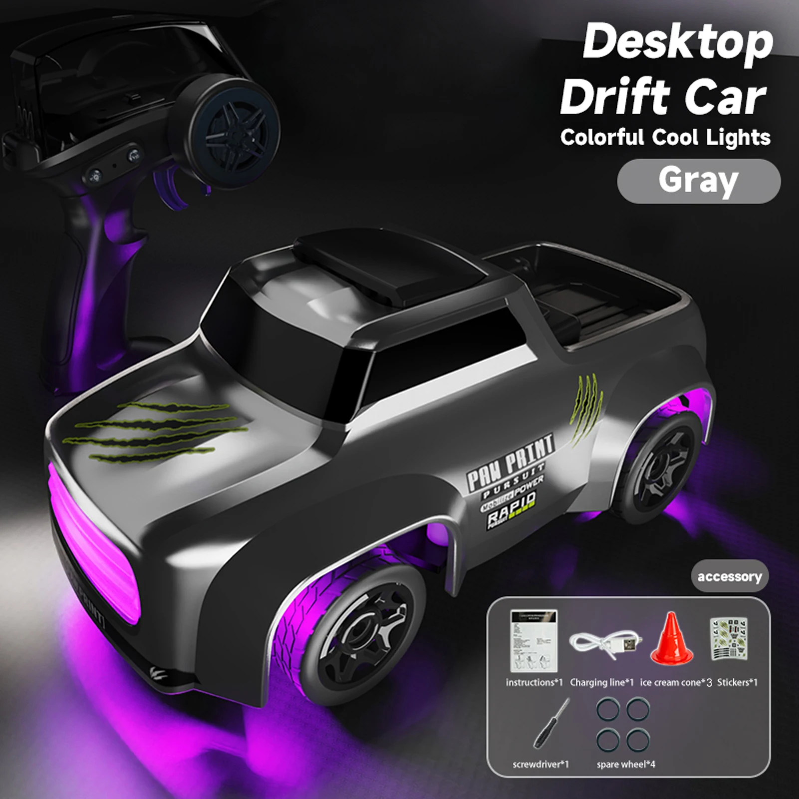 

Mini Remote Control Car, 2.4GHz 1:64 Scale 4WD High Speed Drifting Sports Car with LED Lights, Rechargeable Electric Toy Gifts