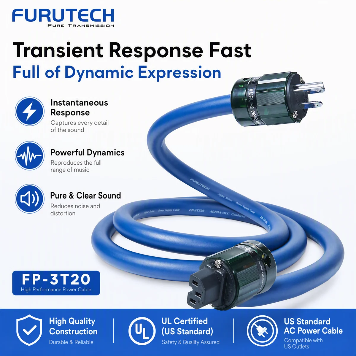 Furutech FP‑3TS20 OCC   Hi‑Fi Power Cord Assembled With FI‑28R Plug US EU Plug Power Cable for  CD Player DAC Audio Devices