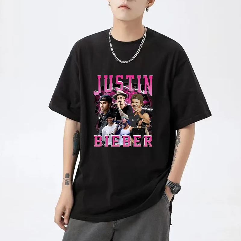 

Prince of Pop Justin Bieber Graphics short sleeve T-shirts Men Women Vintage Hip Hop Pop T Shirt Casual Oversized Tops Unisex