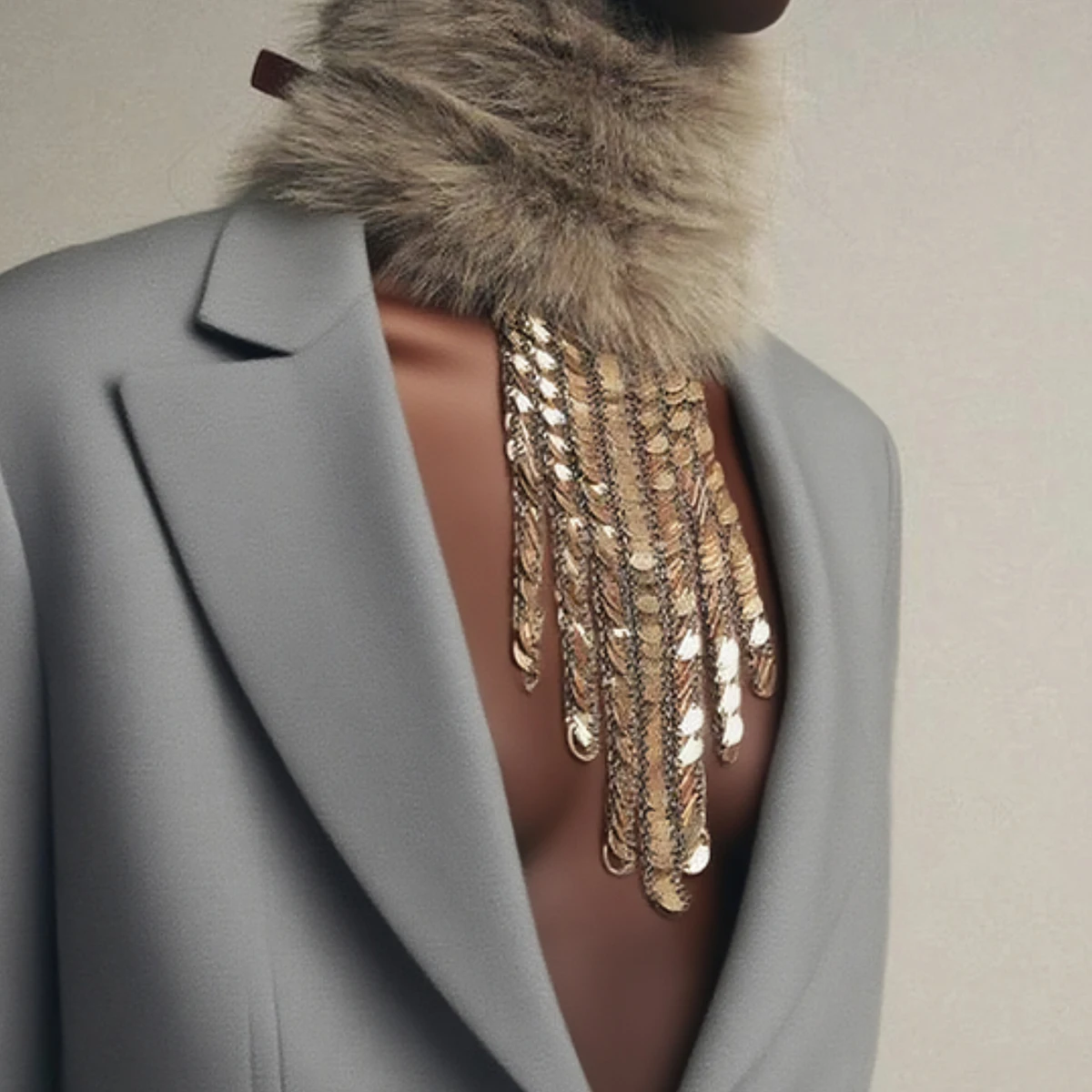 

New ZAA Personality Design Round Metal Sequin Waterfall Tassels Necklace for Women Holiday Party Jewelry Gifts