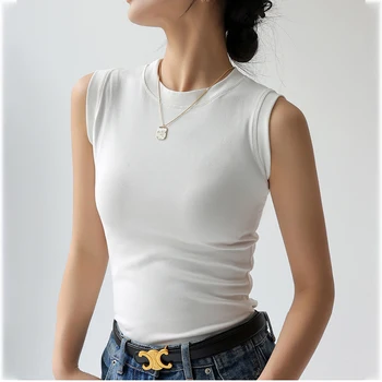 4871-0678d3.jpg Camisole Vest for Women Cotton Round Neck Colourful Basic Sleeveless Undershirt Tops Tees with Coverage for Side Cleavage C4878