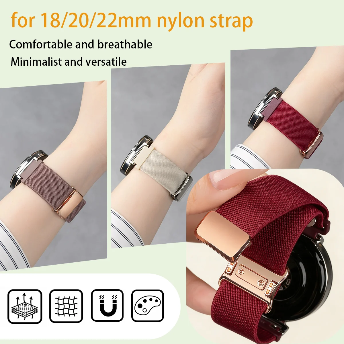 18/20/22 mm atmungsaktives, verstellbares geflochtenes Armband für Garmin Fenix 7/6/5 Pro/Forerunner 265/255/Venu 4/3/2 Ersatzarmband – Detail 1