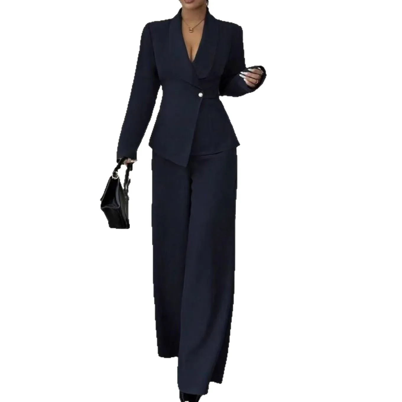 Elegant Blazer Notched Lapel Single Button Blazers Peplum Waist Tailored Fit Suit Jacket Burgundy Khaki Dress Jacket Navy Blue
