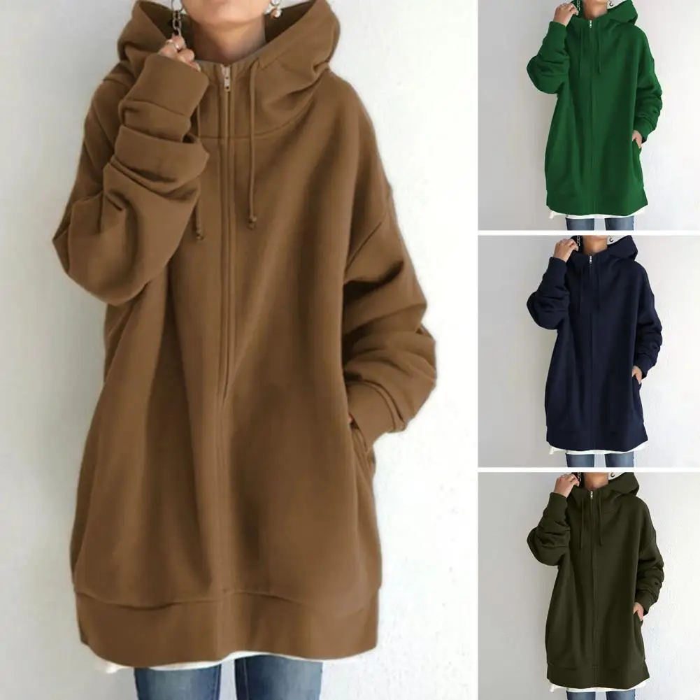 

Women Hooded Jacket Stylish Hooded Jacket with Zipper Closure Drawstring Hoodie for Fall Winter Featuring Long Sleeves for Neck