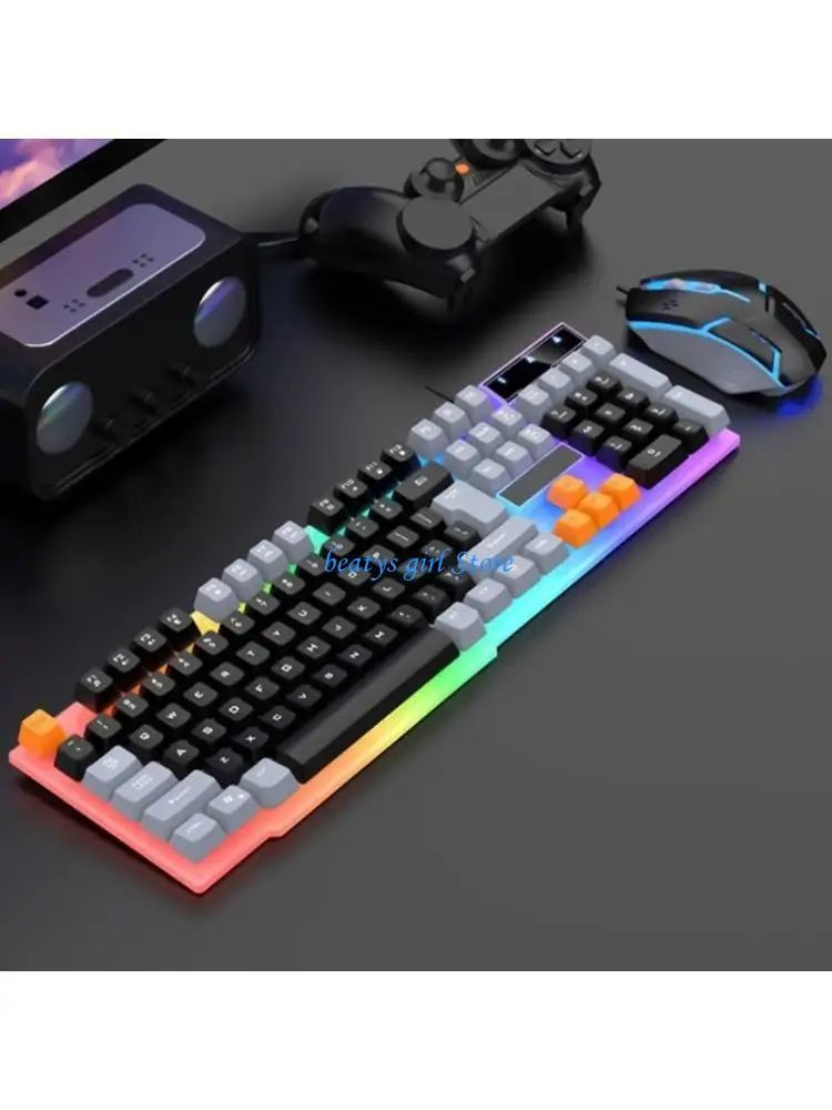 

C7AB Portable Keyboard 104Key Thin USB Wire Keyboard Breathing Lighting for Gaming