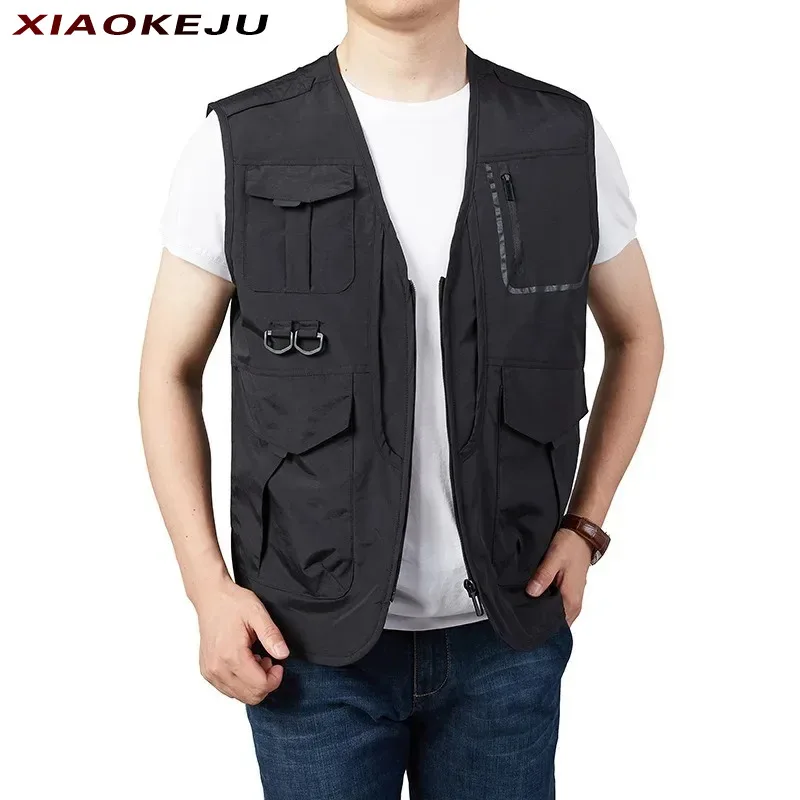 

Jackets Sleeveless Vest Men Male Hunting Windbreaker Denim Waterproof Fishing Vests Professional Motorcyclist Casual Man Jacket