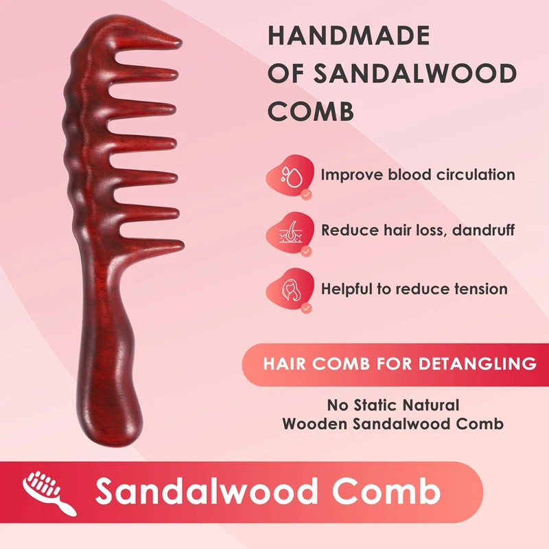 

Hair Comb Hair Comb for Detangling - Wide Tooth Wood Comb for Curly Hair - No Static Natural Wooden Sandalwood Comb