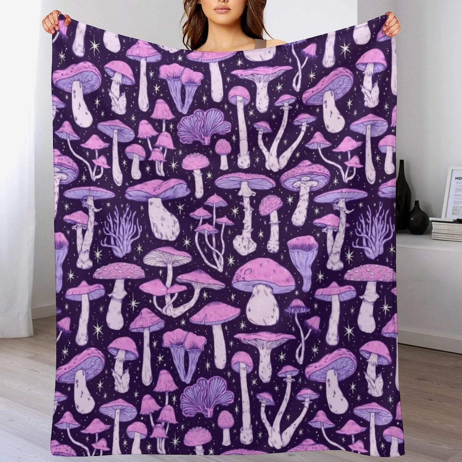 

Deadly Mushrooms Dark Purple Throw Blanket Sleeping Bag Furrys Plaid on the sofa Blankets