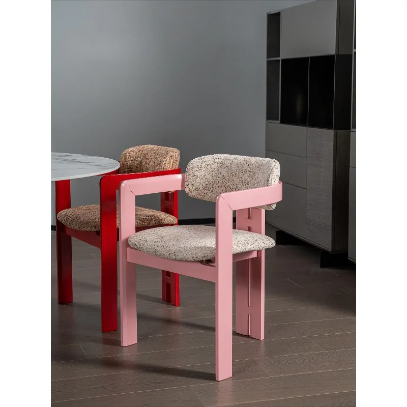 

Italian minimalist modern colored ash solid wood dining chair armrest light luxury French chair