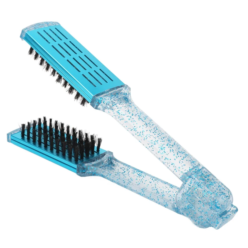 Multifunction Hair Straightener Clamp Brush ABS Exquisite Straightening Clamp Brush Blue Double Sided Straightener Brush - view 2