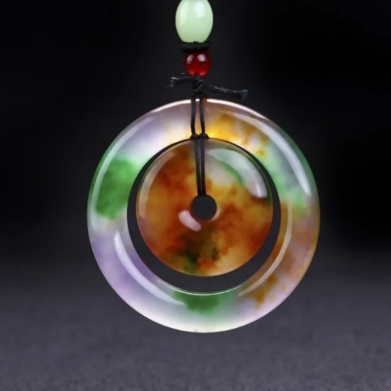 

Yellow Jade Purple Triple Color Double Ring Safety Buckle Pendant Full Green Mother Buckle Pendant