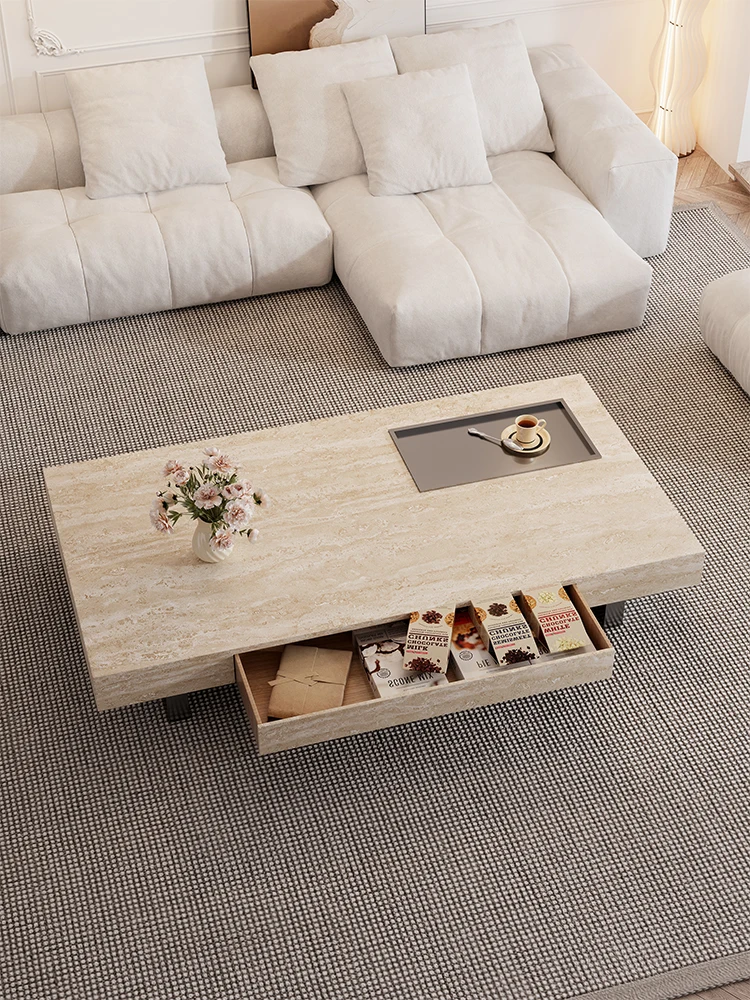 Suspended rectangular coffee table cave stone rock slab living room household small apartment Italian light luxury minimalist co