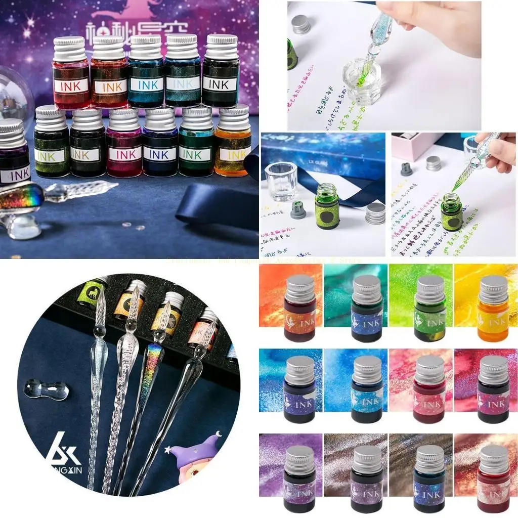 

Ручки с градиентным стеклом и подарочным набором чернил с 12 золотыми порошковыми чернилами в подарок