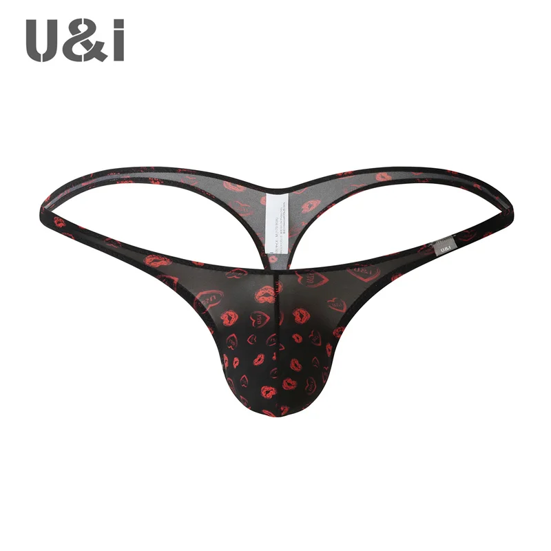 

U&I men's sexy thong trendy personalized print ultra-thin transparent nylon bump bag lover gift men's underwear