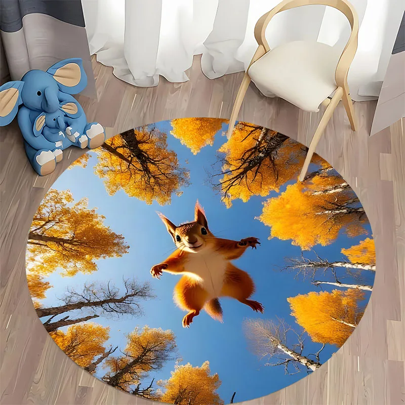 Playful Squirrel in Autumn Forest Themed Carpet round carpet for home sofa bedroom, gift