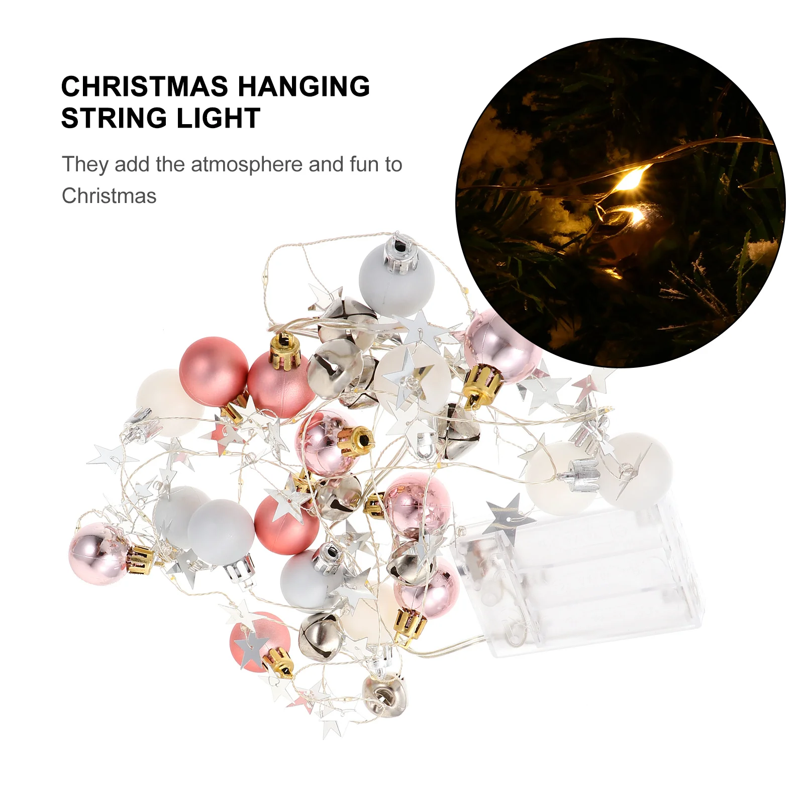 1 قطعة عيد الميلاد LED سلسلة ضوء الكرة جرس تصميم الوردي معلقة الديكور أضواء الغلاف الجوي داخلي في الهواء الطلق #3