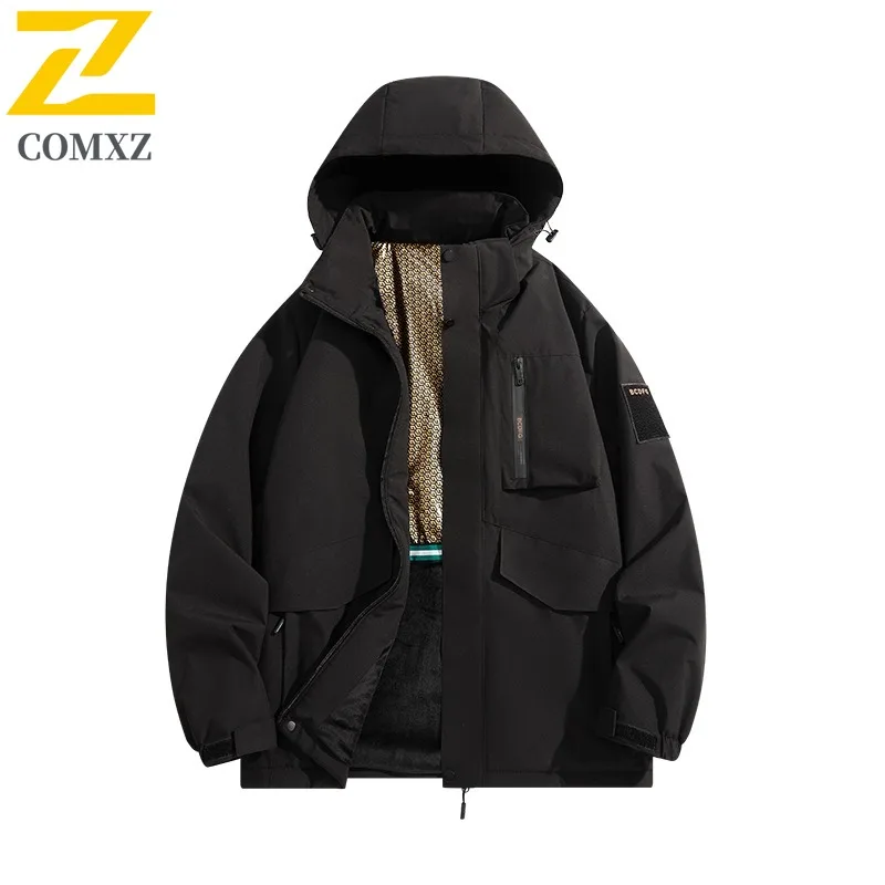 ​Men Sports Casual Jacket Winter Cotton Coat Korean Style Hooded Thickened Padded Outdoor Warm Waterproof Windproof Windbreaker