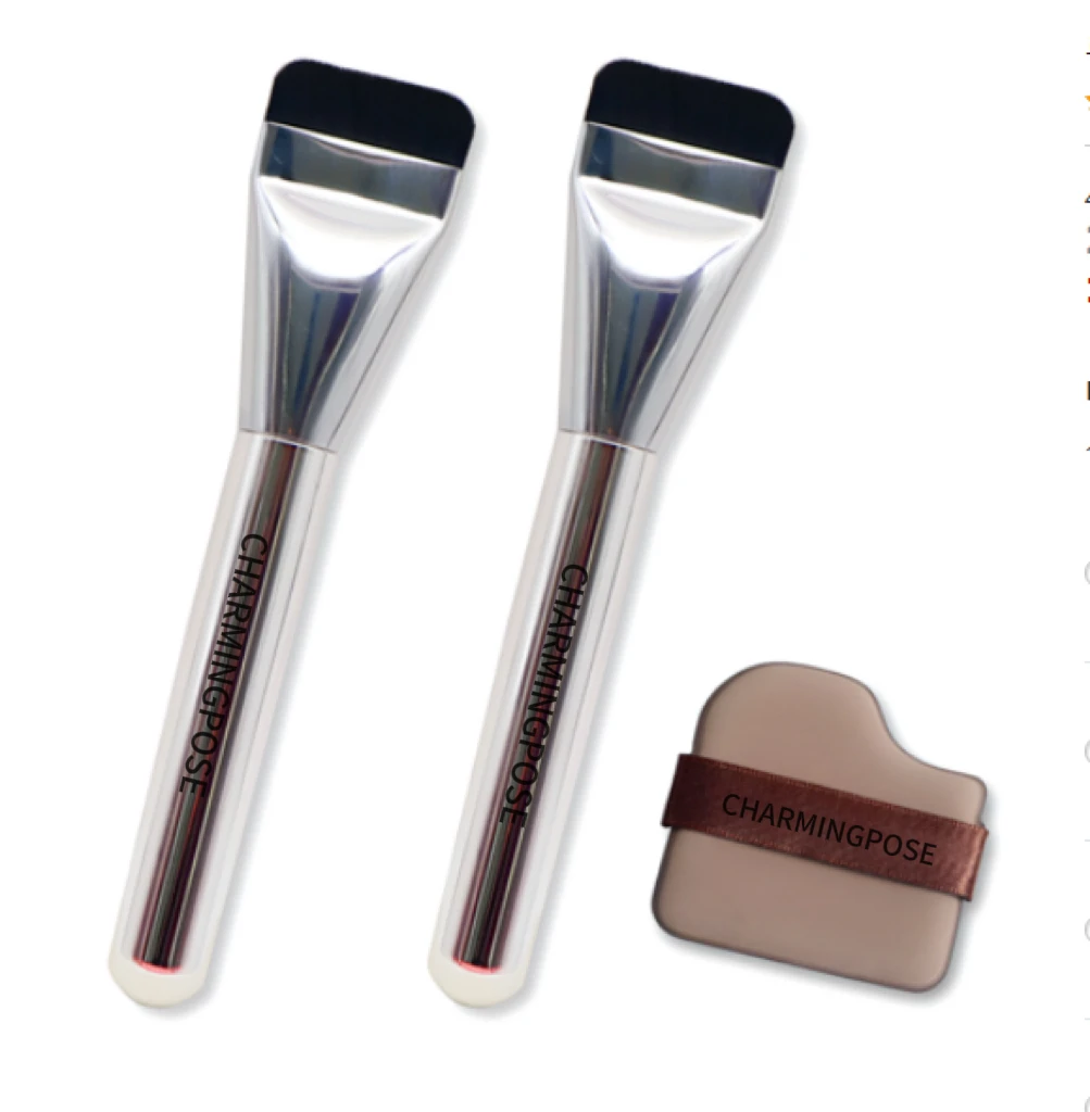 CHARMINGPOSE 완벽한 에어브러시 메이크업 키트 - 울트라 씬 플랫 파운데이션 브러시 & 리퀴드 & 크림용 메이크업 스펀지 1개 |   줄무늬 없음