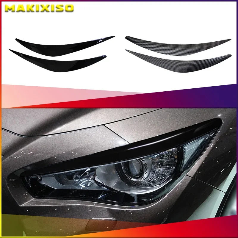 1 Pair Headlight Eyelid Headlamp Eyebrow Sticker Strip Trim Cover For Infiniti Q50 2014 2015 2016 2017 2018 2019 2020-2022