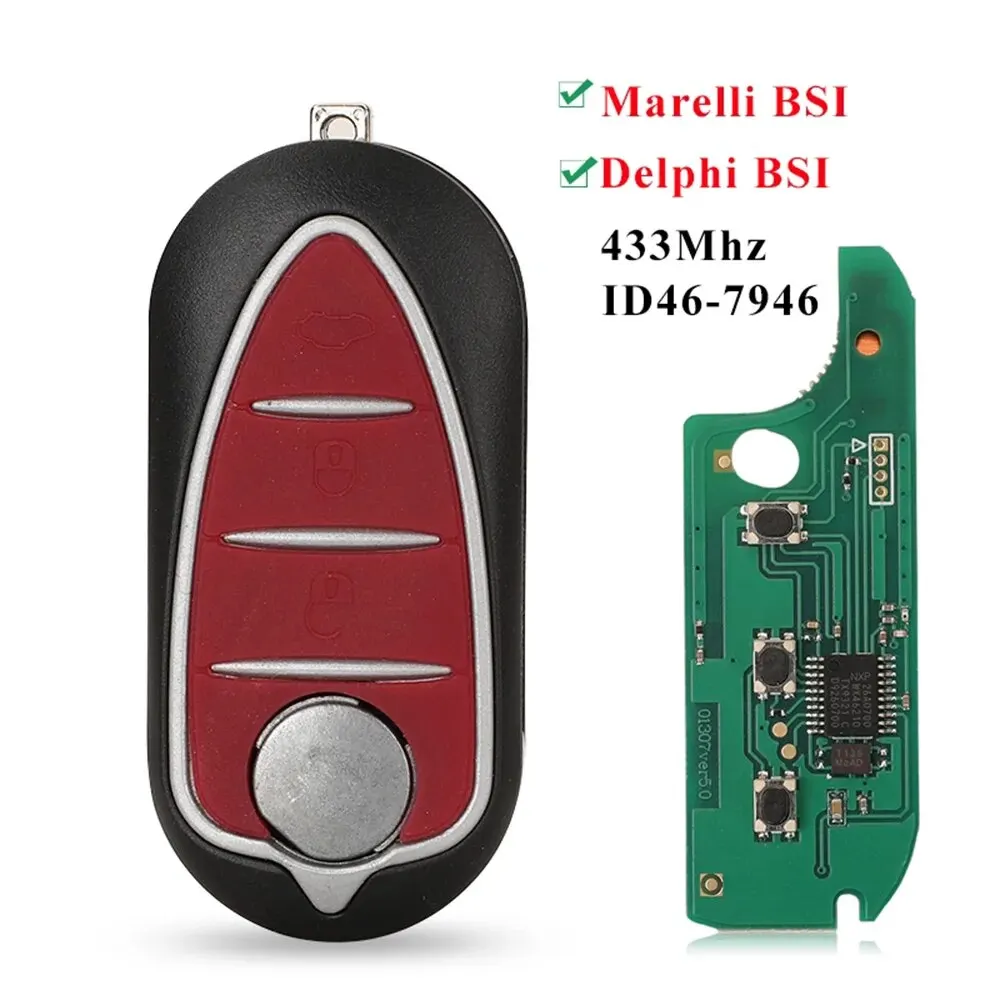 

Remote Flip 3 Buttons Car Key Fob For Alfa Romeo Mito 2008-2015 Giulietta 2010-2016 433Mhz ASk ID46-7946 Auto Keys