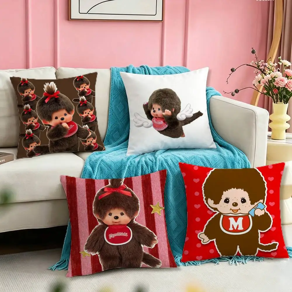 M-Monchhichi Sekiguchi Monkey  Square Double-Sided printed Pillow Case Bedroom Bedside Pillow Sofa Cushion Cover