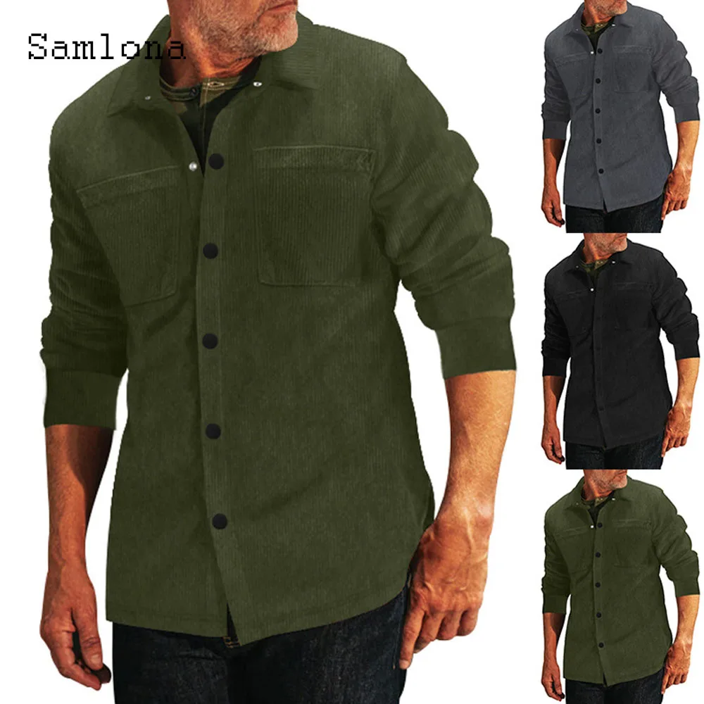 

Samlona Plus Size Mens Fashion Leisure Casual Jackets European Style 2024 Spring Classic Basic Jacket Minimalist Tops Outerwear