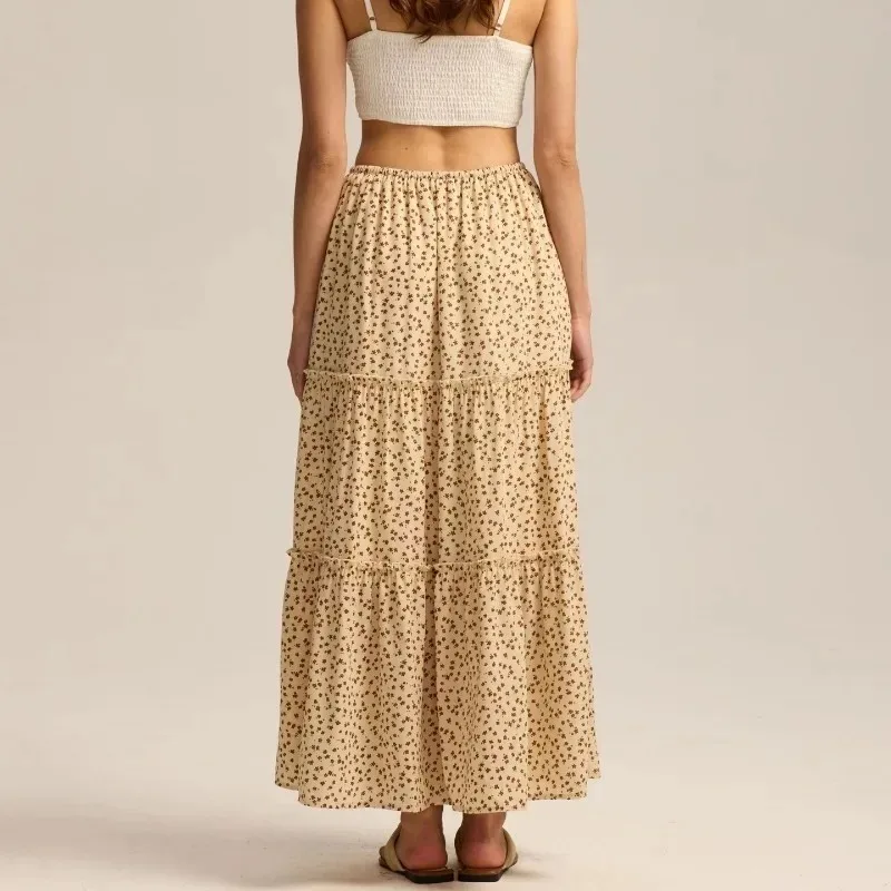 

Elegant A Line Midi Skirt Women's High Waist Adjustable Drawstring Skirt Hidden Pockets Flowy Office Brunch Dress European Style