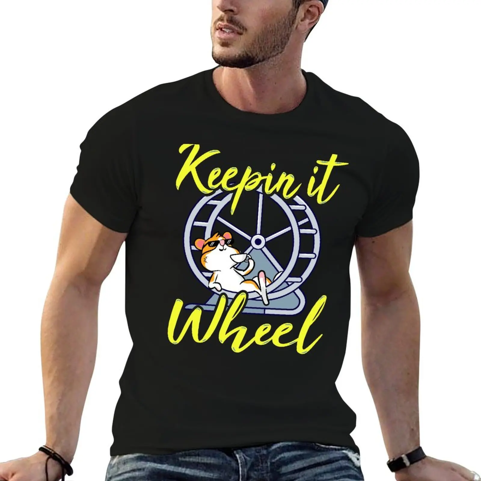 Funny Cute Hamster Wheel - Keeping it real pun - Keeping It Wheel T-Shirt cotton tshirt 100% cotton t shirts man 100% T-Shirt