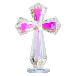 AB Color Crystal Standing Crosses Figurine Collectible Decorative Glass Cross Ornament Religious Gift Tabletop Home Decor