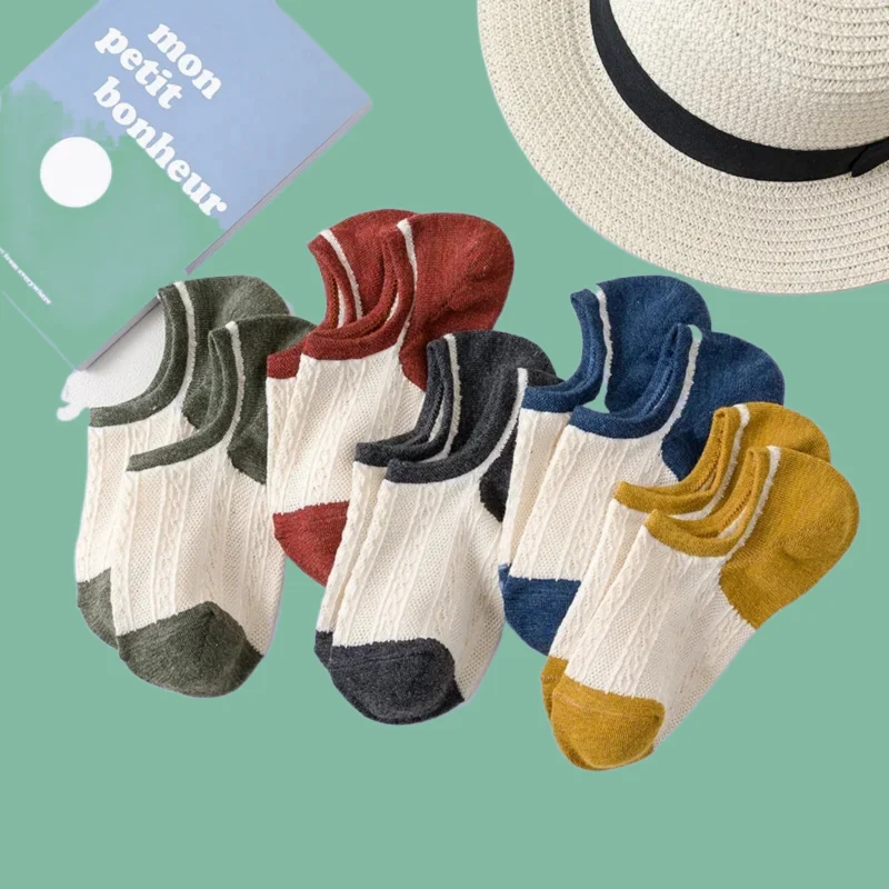 5/10 Paar Lente En Zomer Nieuwe Bootsokken All-Match Color Matching Ondiepe Taille Verborgen Bloemenserie Katoen Nieuwe Damessokken