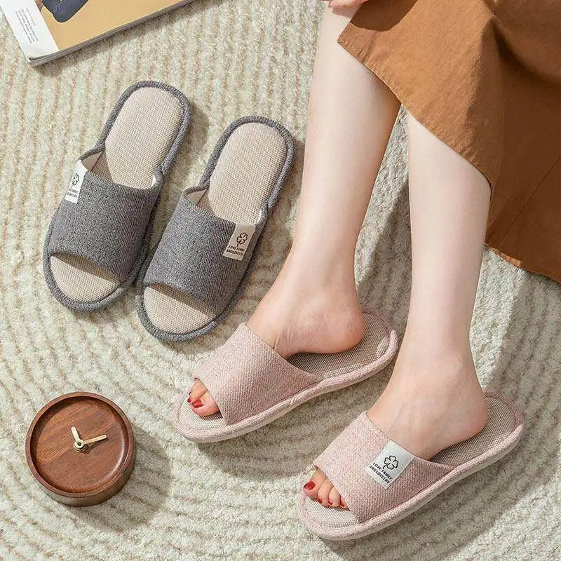 Men's Breathable Anti-slip Linen Slippers Indoor Home Use Floor Beauty Salon Cloth Slippers Outdoor Wear Summer Autumn Winter