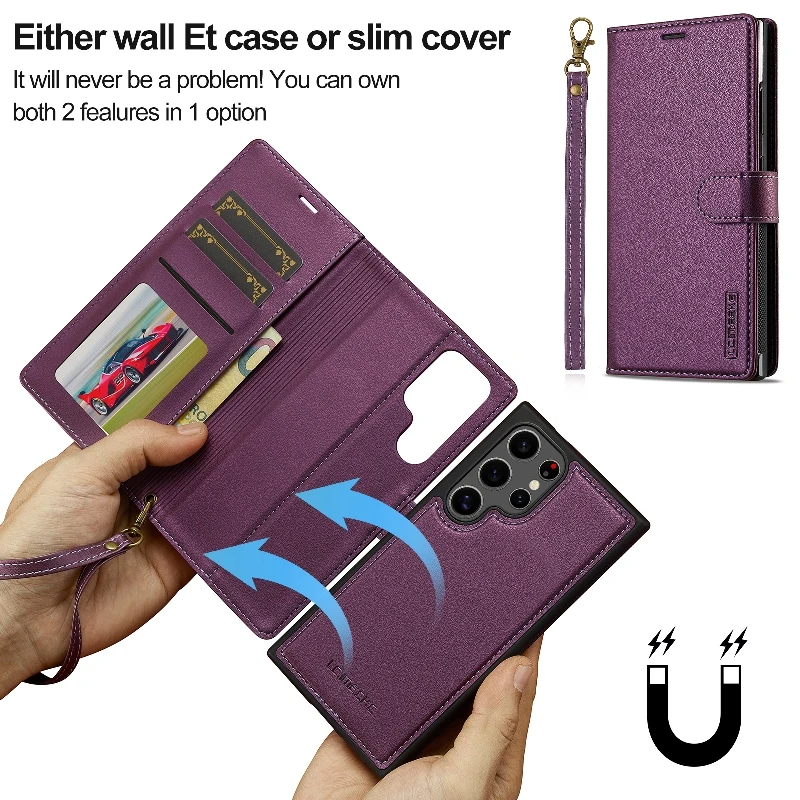 Removable Magnetic Flip Wallet Phone Case For Samsung Galaxy S24 Ultra 23 FE S22+ A14 A15 A34 A35 A54 A55 Leather Phone Cover